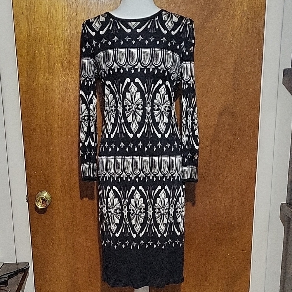 Tory Burch Black White Midi Dress Size Medium